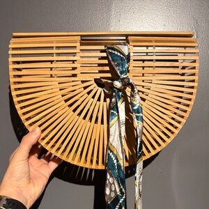 Bamboo Half-Moon Clutch with Scarf Accent